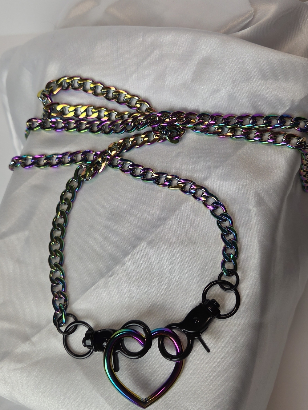 Rainbow Iridescent Heart Link Chain Necklace - Women Jewelry